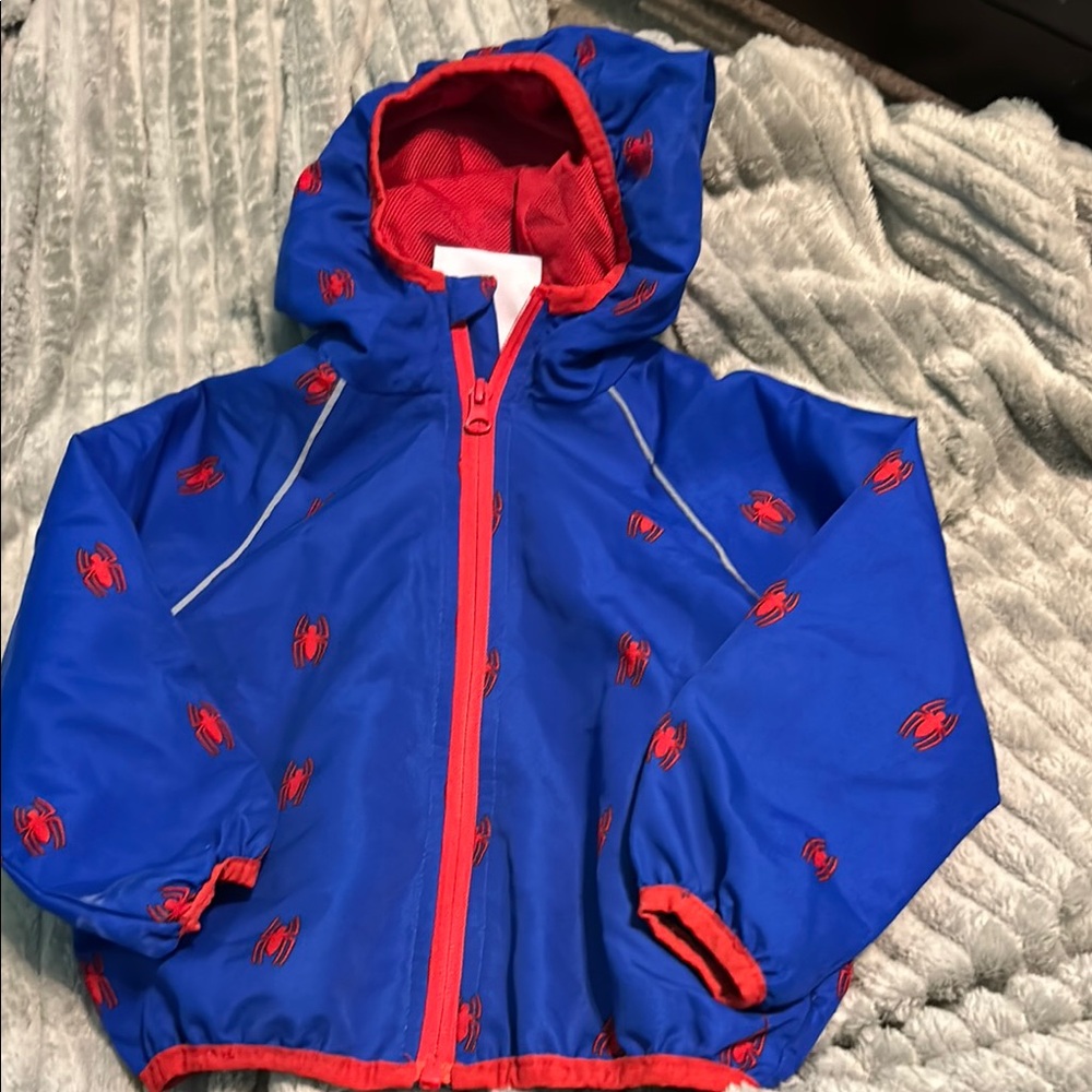 Blue and Red Spider Print Hooded Jacket